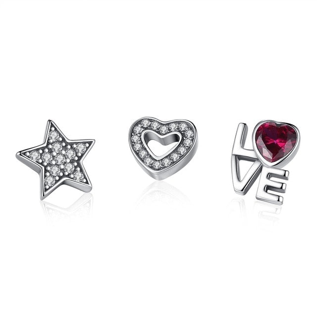 BAMOER 925 Sterling Silver Celestial ,Love & Family,Forever Hearts Petites Memories Beads Fit Floating Locket Necklaces PSF101