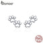 bamoer Dog Paw Silver Stud Earrings for Women 925 Sterling Silver Cat Pet Footprint Earings Jewelry Accessories SCE718