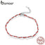 bamoer Black and Red Rope Bracelet with 925 Sterling Silver Beads Chain Bracelets for Women 2020 New Year Gift Friendship SCB173