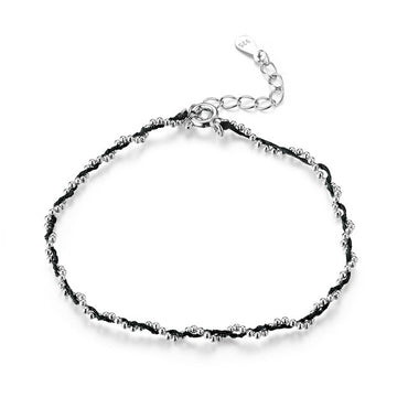 bamoer Black and Red Rope Bracelet with 925 Sterling Silver Beads Chain Bracelets for Women 2020 New Year Gift Friendship SCB173