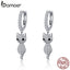 BAMOER 925 Sterling Silver Cute Cat Crystal Pussy Dazzling Cubic Zircon Drop Earrings for Women Sterling Silver Jewelry SCE519