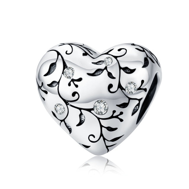 WOSTU 100% Authentic 925 Sterling Silver Heart Shape Charm Beads Fit Brand Charm Bracelet DIY Original Silver Jewelry