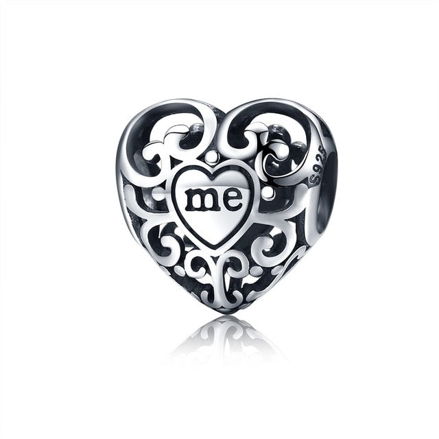 WOSTU 100% Authentic 925 Sterling Silver Heart Shape Charm Beads Fit Brand Charm Bracelet DIY Original Silver Jewelry