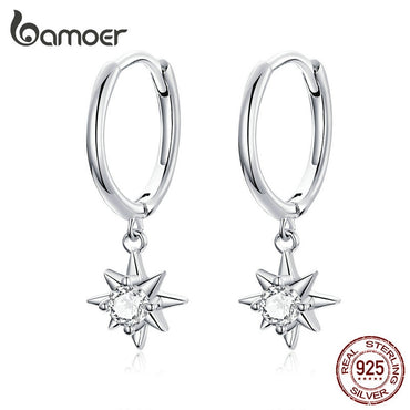 bamoer Dangle Earrings with Charm Genuine 925 Sterling Silver Bright Stars Earings for Women Fashion Jewelry 2019 New SCE759