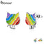bamoer Rainbow Enamel Stud Earrings for Women 925 Sterling Silver Animal Fish Cat and Dog Fashion Jewelry Bijoux SCE823