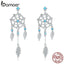 bamoer Bohemia Dream Catcher Hanging Dangle Earrings for Women Summer Feather Drop Earings 925 Sterling Silver Jewelry BSE222