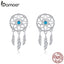 bamoer Bohemian Style 925 Sterling Silver Dream Catcher Dangle Earrings for Women Feather Ear Drop Silver Brincos BSE339
