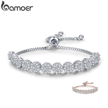 BAMOER Classic New Round Cubic Zircon Silver Color Elegant Women Tennis Bracelets for Women Fashion Bracelet Jewelry YIB041