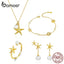 bamoer Summer Hot Sale Starfish with Pearl Jewelry Sets Gold Color Korean Style 925 Sterling Silver Fashion Jewelry ZHS154