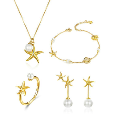 bamoer Summer Hot Sale Starfish with Pearl Jewelry Sets Gold Color Korean Style 925 Sterling Silver Fashion Jewelry ZHS154