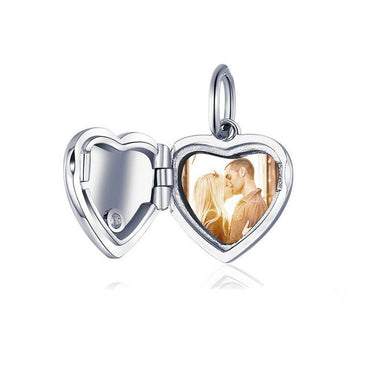 bamoer Customized DIY Heart Beads Custom Photo Charm for Bracelet & Bangle 925 Sterling Silver Jewelry Unique Gift BSC103