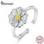 bamoer Silver 925 Jewelry Enamel Daisy Flower Open Adjustable Finger Rings for Women Sterling Silver Fine Jewelry SCR616