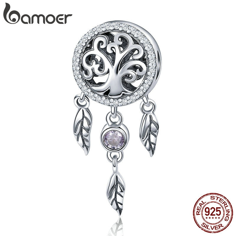 BAMOER 100% 925 Sterling Silver Dream Catcher Holder Family Tree Beads fit Women Charm Bracelets Necklaces DIY Jewelry SCC723