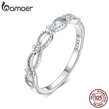 bamoer Silver Rings Lace Macrame Pattern Finger Rings for Women 925 Sterling Silver Fine Jewelry 2020 Anle Bijoux BSR118