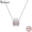 bamoer Genuine 925 Sterling Silver Pink CZ Ladybug Insect Chain Pendant Necklace for Women 45cm Kid Gifts Fine Jewelry SCN400