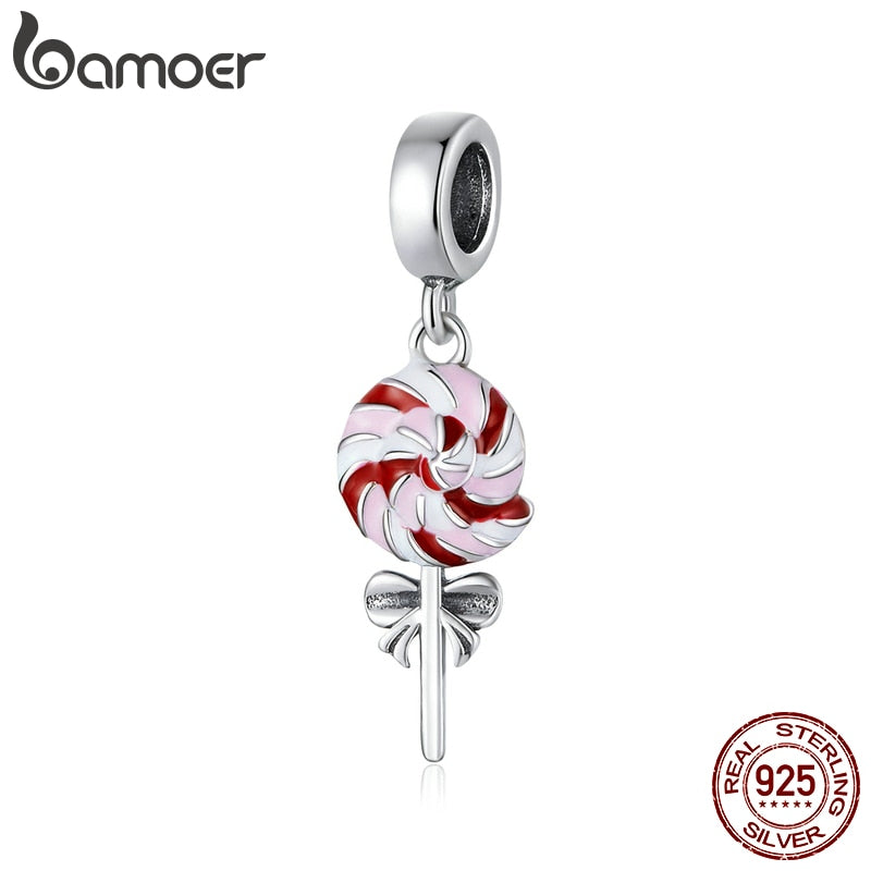 bamoer Enamel Lollipop Pendant Charm for Women Original Bracelet or Necklace 925 Sterling Silver Jewelry Making Beads SCC1491