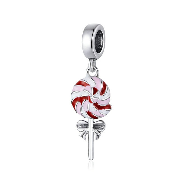 bamoer Enamel Lollipop Pendant Charm for Women Original Bracelet or Necklace 925 Sterling Silver Jewelry Making Beads SCC1491