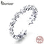 bamoer Real  925 Sterling Silver Design Starfish Stackable Finger Rings for Women Adjustable Open Rings Free Size Jewelry SCR607