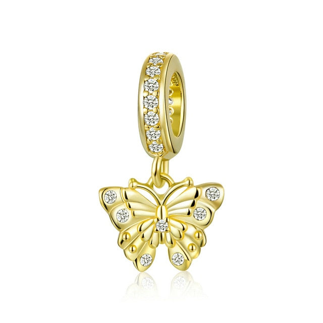 bamoer 925 Sterling Silver Gold Color Bee Pendant Charm fit Original Bracelet & Bangle European Brand Fine Jewelry BSC249