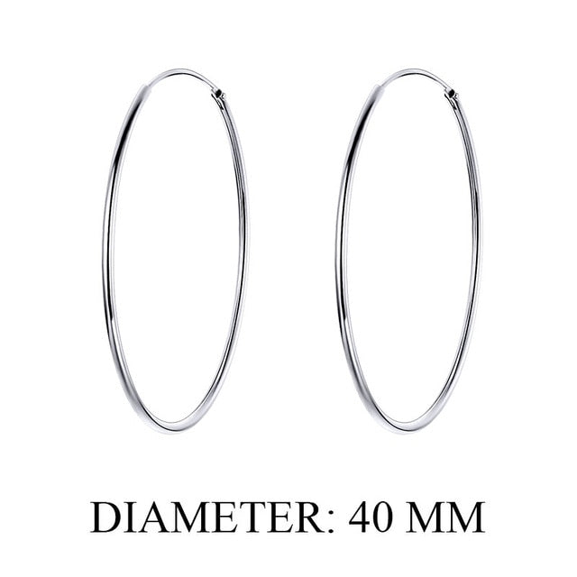 BAMOER 2019 Big Hoop Earrings for Women Sterling Silver 925 Jewelry Female Fashion Woman Earrings 39mm Fine Jewelry SCE598