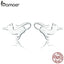 BAMOER Genuine 100% 925 Sterling Silver Cute Cat Pussy Tail Small Stud Earrings for Women Sterling Silver Jewelry SCE366