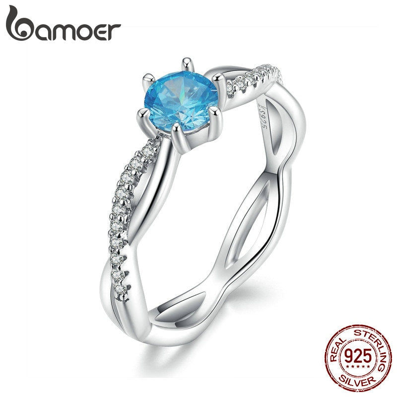 bamoer Blue Sea Statement Finger Rings for Women 925 Sterling Silver 2019 New Design Wedding Engagement Promise Jewelry SCR547