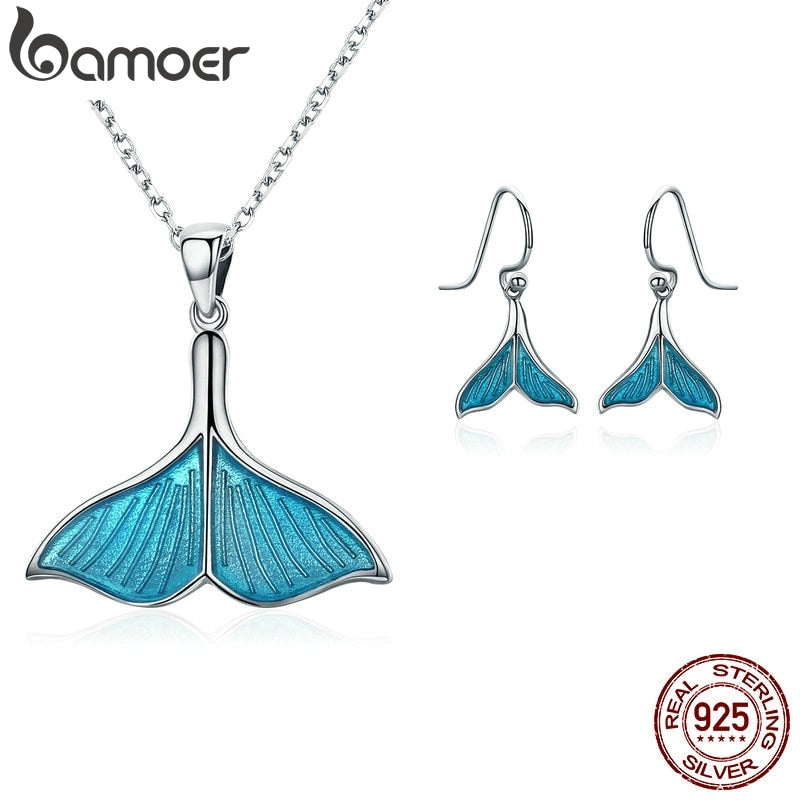 BAMOER 925 Sterling Silver Jewelry Set Ocean Sea Whale's Tail Mermaid Bridal Jewelry Sets for Women Sterling Silver Jewelry Gift