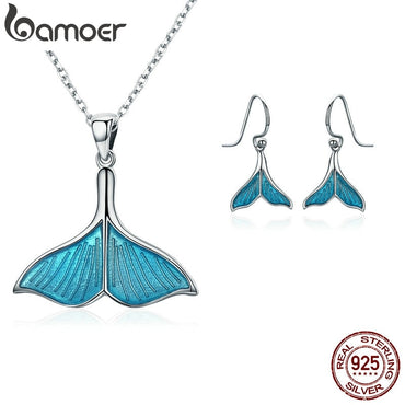 BAMOER 925 Sterling Silver Jewelry Set Ocean Sea Whale's Tail Mermaid Bridal Jewelry Sets for Women Sterling Silver Jewelry Gift