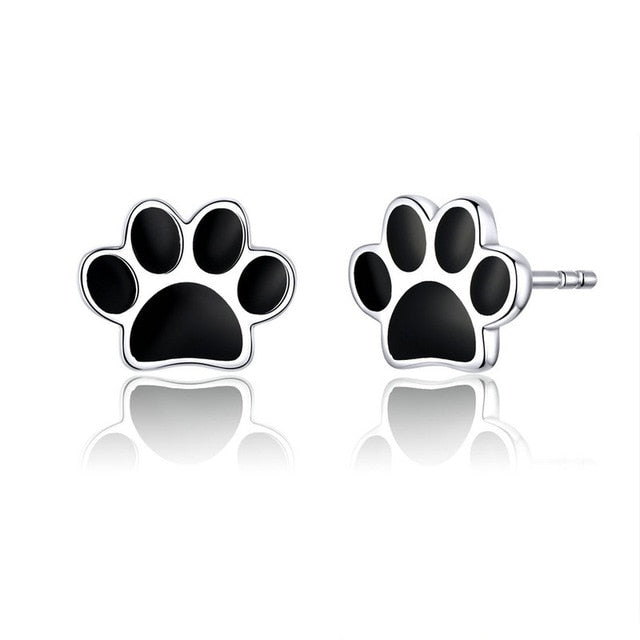 BAMOER 925 Sterling Silver Animal Dog Cat Paw Stud Earrings for Women Footprints Valentine's Day Gift SCE407