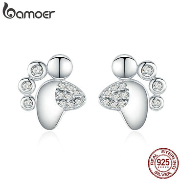 BAMOER Hot Sale 925 Sterling Silver Animal Cat Dog Footprints Exquisite Stud Earrings for Women Fashion Jewelry Gift BSE033