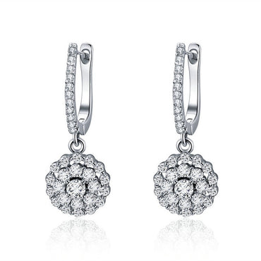 BAMOER Authentic 925 Sterling Silver Dazzling Cubic Zircon Round Zircon Drop Earrings for Women Wedding Silver Jewelry SCE508
