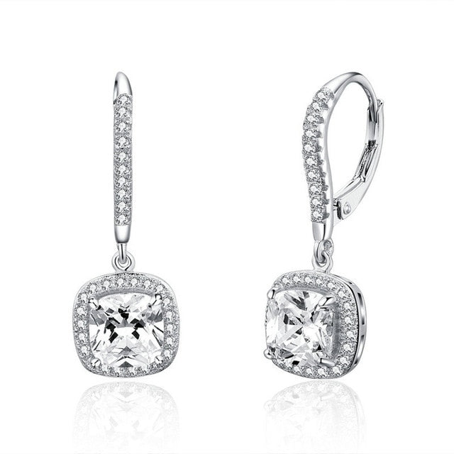 BAMOER Authentic 925 Sterling Silver Dazzling Cubic Zircon Round Zircon Drop Earrings for Women Wedding Silver Jewelry SCE508