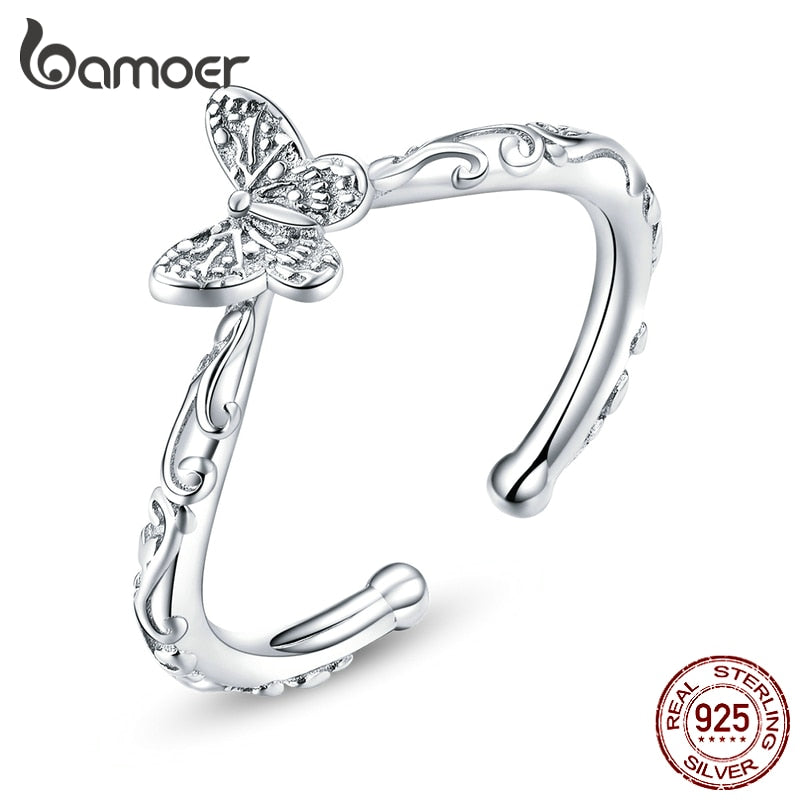 bamoer Butterfly Finger Rings for Women Adjustable 925 Sterling Silver Ring 2020 Spring New Collection Fashion Bijoux SCR634