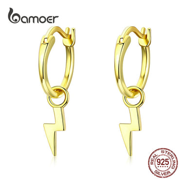 BAMOER Golden Lighting Drop Earrings for Women Real Pure 925 Sterling Silver Dangle Earring Female Silver Korean Jewelry SCE621