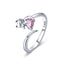 BAMOER Authentic 925 Sterling Silver Adorable Cat Pink CZ Adjustable Finger Rings for Women Sterling Silver Ring Jewelry SCR446