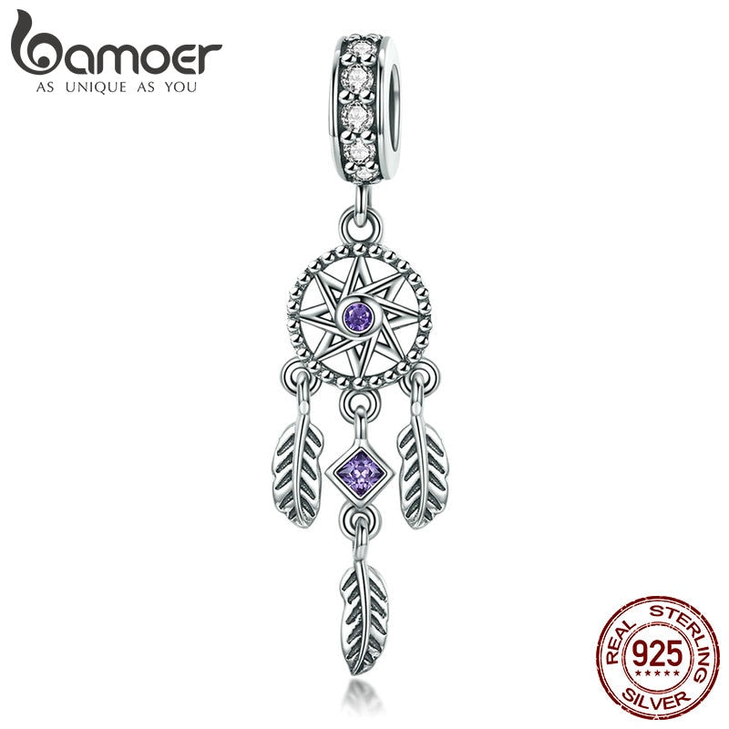 BAMOER Hot Sale 100% 925 Sterling Silver Pendant Dream Catcher Charm fit Women Charm Bracelets & Necklaces Jewelry Gift SCC841