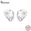 bamoer Silver 925 Jewelry White Shell Flower Tiny Hoop Earrings for Women Elegant Female Jewelry Accessories Gifts BSE321
