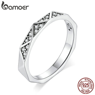bamoer Sterling Silver 925 Geometric Minimalist Finger Rings for Women Korean Style Fine Jewelry Accessories Anillo SCR654