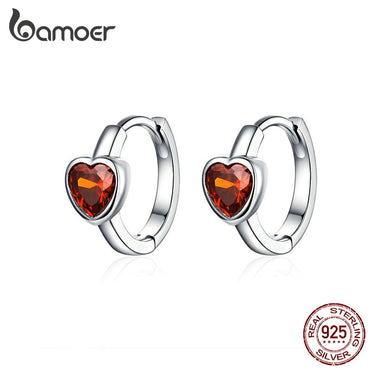 BAMOER Authentic 925 Sterling Silver Heart Cubic Zircon Hoop Earrings for Women Mini Ear Hoops Anti-allergy Girl Gits BSE084
