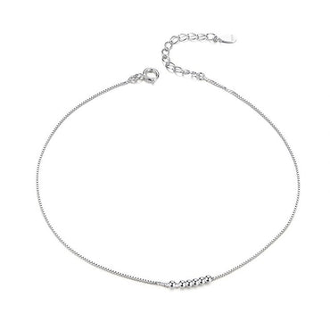 BAMOER Hot Sale Simple Essential Bead Link Anklets 925 Sterling Silver Bracelet for Foot Jewelry Silver Female Leg Chain SCT002