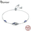 BAMOER Hot Sale 100% 925 Sterling Silver Lucky Hamsa Fatima Hand Chain Link Bracelets for Women Blue CZ Silver Jewelry SCB076