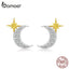 bamoer Moon and Stars Stud Earrings for Women Authentic 925 Sterling Silver Luxury Anti-allergy Jewelry Gifts for Girl SCE729