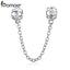 BAMOER Genuine 100% 925 Sterling Silver Romantic Heart Safety Chain Charm fit Women Charm Bracelets DIY Jewelry Making SCC736