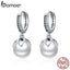 BAMOER Elegant 925 Sterling Silver Luminous Gentle Love Flower Freshwater Pearl Drop Earrings Female Women Pearl Jewelry SCE482