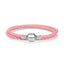 BAMOER Genuine Long Double Pink Black Braided Leather Chain Women Bracelets with 925 Sterling Silver Snake Clasp PAS908