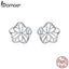 bamoer 925 Sterling Silver Openwork Lotus Leaf Stud Earrings for Women Hypoallergenic Jewelry with Silicone Earplugs BSE329