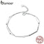 bamoer 925 Sterling Silver Double Layers Chain Bracelet Geometric Lobster Lock Bracelet for Women Fashion Jewelry SCB170