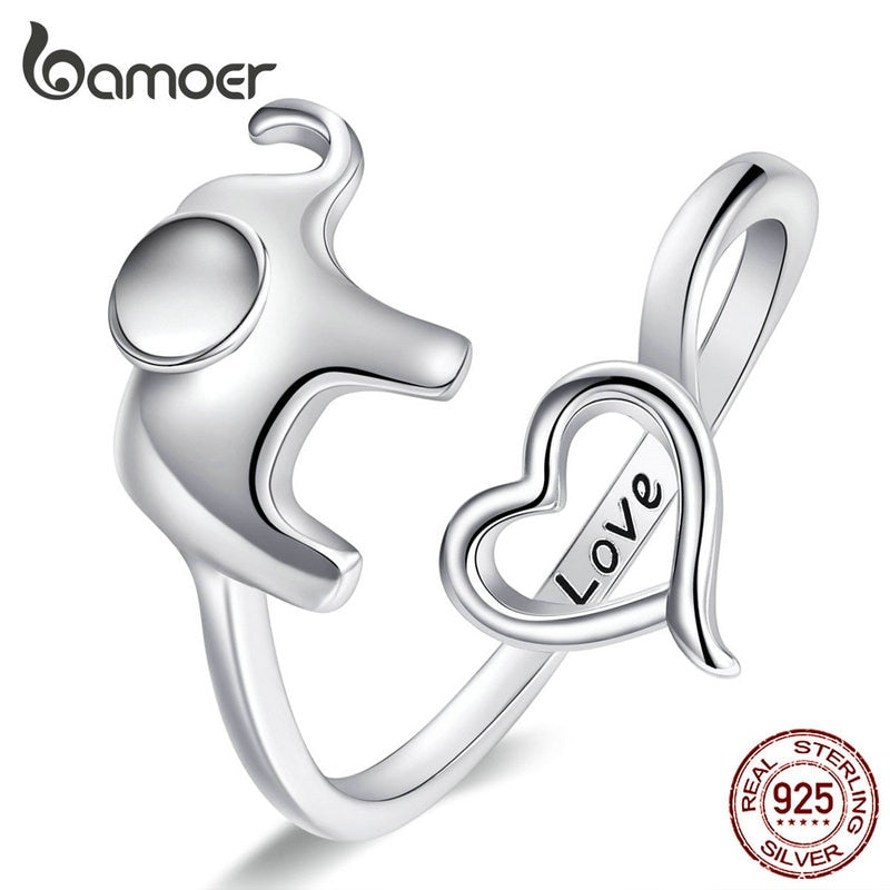 bamoer 925 Sterling Silver Elephant Animal Finger Rings for Women Fashion Jewelry New Design Anel Bijoux SCR585