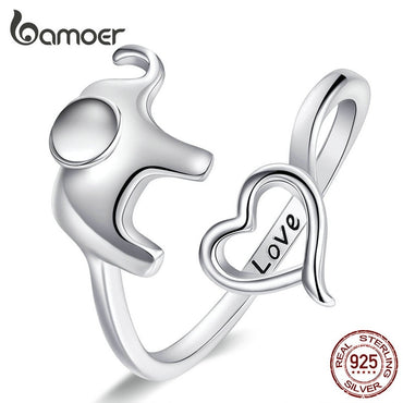 bamoer 925 Sterling Silver Elephant Animal Finger Rings for Women Fashion Jewelry New Design Anel Bijoux SCR585