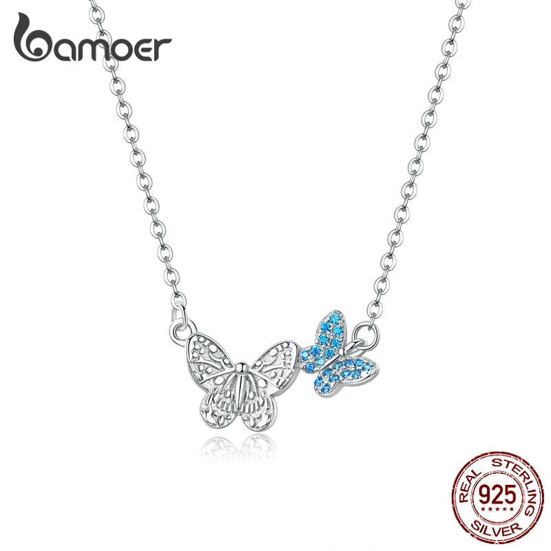 bamoer 100% Pure 925 Sterling Silver Flying Butterfly Short Necklace for Women Korean Style Fashion Jewelry 2020 Mode SCN384